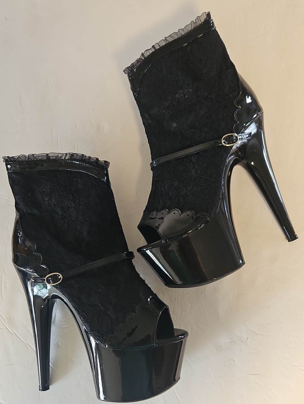 Ellie Black Lace Peep-Toe Platform Booties